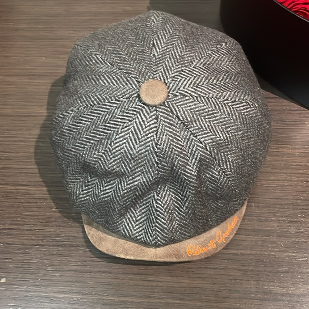 Robert Graham Wool Herringbone 8/4 Newsboy Cap Apple Jack Hat Suede Peaky Gatsby - Picture 2 of 5